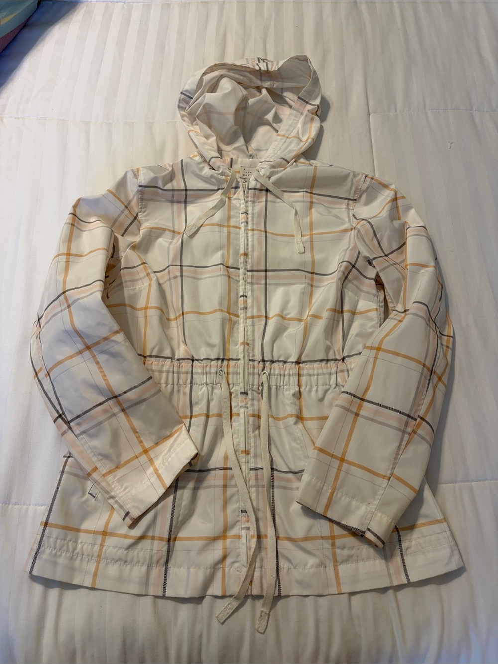 a new day Cream Plaid Hooded rain Jacket
